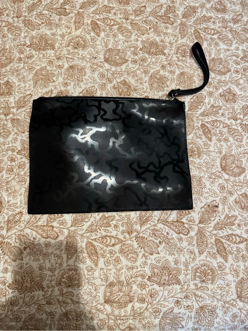 TOUS Black Patent Wristlet Clutch with Glossy Logo